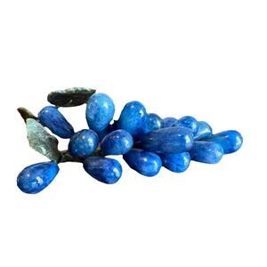 Vintage Blue Alabaster Marble Grapes Bunch Rare Carved Italy Green Stone Leaves
